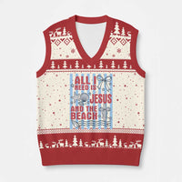 All I Need Is Jesus And The Beach V-Neck Knit Sweater Vest Striped Christian Summer Graphic
