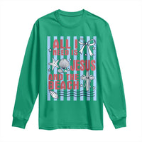 All I Need Is Jesus And The Beach Long Sleeve Shirt Striped Christian Summer Graphic