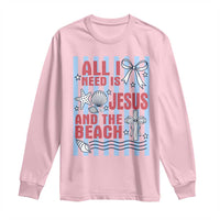 All I Need Is Jesus And The Beach Long Sleeve Shirt Striped Christian Summer Graphic