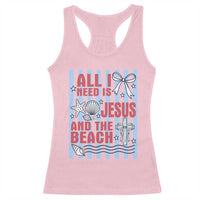 All I Need Is Jesus And The Beach Racerback Tank Top Striped Christian Summer Graphic