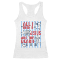 All I Need Is Jesus And The Beach Racerback Tank Top Striped Christian Summer Graphic