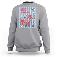 All I Need Is Jesus And The Beach Sweatshirt Striped Christian Summer Graphic