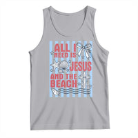 All I Need Is Jesus And The Beach Tank Top Striped Christian Summer Graphic