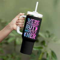 Funny First Time Parents Gift Tumbler With Handle We Are Pregnant But Mostly Her