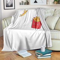 Funny French Fry Jumping Into Fries Box Throw Blanket Fast Food Lover
