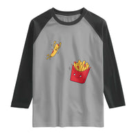 Funny French Fry Jumping Into Fries Box Raglan Shirt Fast Food Lover