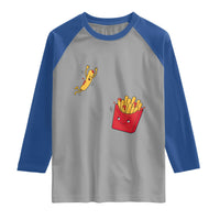 Funny French Fry Jumping Into Fries Box Raglan Shirt Fast Food Lover
