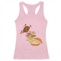 Funny Burger Ingredients Flying Into Bun Racerback Tank Top Fast Food Lover Gift