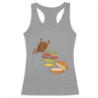 Funny Burger Ingredients Flying Into Bun Racerback Tank Top Fast Food Lover Gift