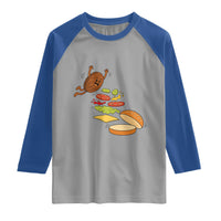 Funny Burger Ingredients Flying Into Bun Raglan Shirt Fast Food Lover Gift