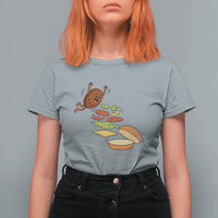 Funny Burger Ingredients Flying Into Bun T Shirt For Women Fast Food Lover Gift
