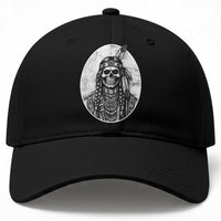 Vintage Gothic Skull Warrior Baseball Cap Native American Feather Chief