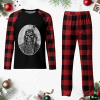 Vintage Gothic Skull Warrior Plaid Pajama Set Native American Feather Chief