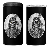Vintage Gothic Skull Warrior 4 in 1 Can Cooler Tumbler Native American Feather Chief