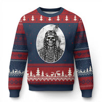 Vintage Gothic Skull Warrior Ugly Christmas Sweater Native American Feather Chief