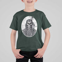 Vintage Gothic Skull Warrior T Shirt For Kid Native American Feather Chief
