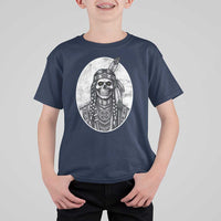 Vintage Gothic Skull Warrior T Shirt For Kid Native American Feather Chief