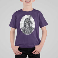 Vintage Gothic Skull Warrior T Shirt For Kid Native American Feather Chief