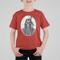 Vintage Gothic Skull Warrior T Shirt For Kid Native American Feather Chief