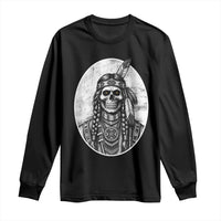Vintage Gothic Skull Warrior Long Sleeve Shirt Native American Feather Chief