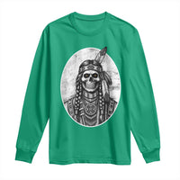 Vintage Gothic Skull Warrior Long Sleeve Shirt Native American Feather Chief
