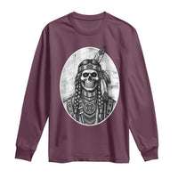 Vintage Gothic Skull Warrior Long Sleeve Shirt Native American Feather Chief