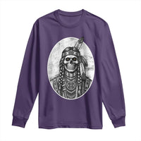 Vintage Gothic Skull Warrior Long Sleeve Shirt Native American Feather Chief