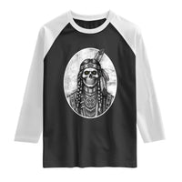 Vintage Gothic Skull Warrior Raglan Shirt Native American Feather Chief