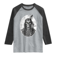 Vintage Gothic Skull Warrior Raglan Shirt Native American Feather Chief