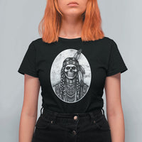 Vintage Gothic Skull Warrior T Shirt For Women Native American Feather Chief