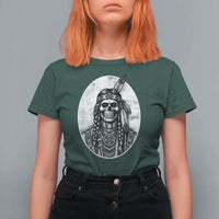 Vintage Gothic Skull Warrior T Shirt For Women Native American Feather Chief