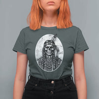 Vintage Gothic Skull Warrior T Shirt For Women Native American Feather Chief