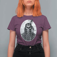 Vintage Gothic Skull Warrior T Shirt For Women Native American Feather Chief