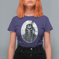 Vintage Gothic Skull Warrior T Shirt For Women Native American Feather Chief