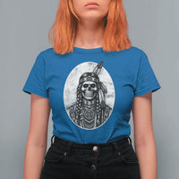 Vintage Gothic Skull Warrior T Shirt For Women Native American Feather Chief