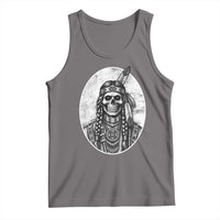 Vintage Gothic Skull Warrior Tank Top Native American Feather Chief