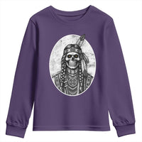 Vintage Gothic Skull Warrior Youth Sweatshirt Native American Feather Chief