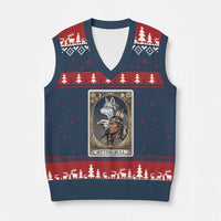 Sitting Bull Native American Chief V-Neck Knit Sweater Vest Vintage Tarot Card Illustration