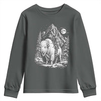 Vintage Native American Bison Rider Youth Sweatshirt Indigenous Warrior Graphic