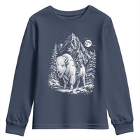 Vintage Native American Bison Rider Youth Sweatshirt Indigenous Warrior Graphic