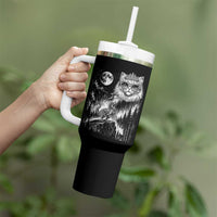Vintage Geek Princess Cat Tumbler With Handle Full Moon Engraving Art Gift