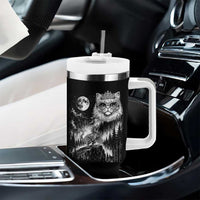 Vintage Geek Princess Cat Tumbler With Handle Full Moon Engraving Art Gift