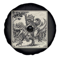 Cool Royal Cat Riding Dinosaur Spare Tire Cover Rock N Roll Engraving Graphic Art