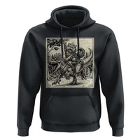 Cool Royal Cat Riding Dinosaur Hoodie Rock N Roll Engraving Graphic Art