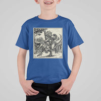 Cool Royal Cat Riding Dinosaur T Shirt For Kid Rock N Roll Engraving Graphic Art