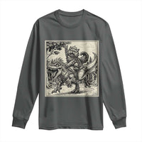 Cool Royal Cat Riding Dinosaur Long Sleeve Shirt Rock N Roll Engraving Graphic Art