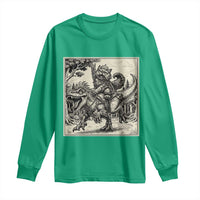 Cool Royal Cat Riding Dinosaur Long Sleeve Shirt Rock N Roll Engraving Graphic Art