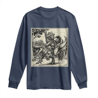 Cool Royal Cat Riding Dinosaur Long Sleeve Shirt Rock N Roll Engraving Graphic Art
