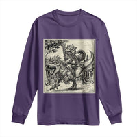 Cool Royal Cat Riding Dinosaur Long Sleeve Shirt Rock N Roll Engraving Graphic Art