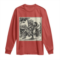 Cool Royal Cat Riding Dinosaur Long Sleeve Shirt Rock N Roll Engraving Graphic Art